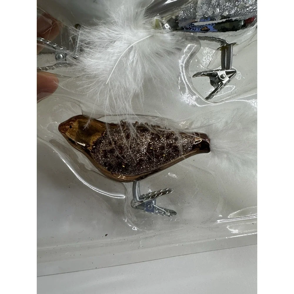 Bird Glass Christmas Ornament Set 4 Clips Feathers Target Handmade